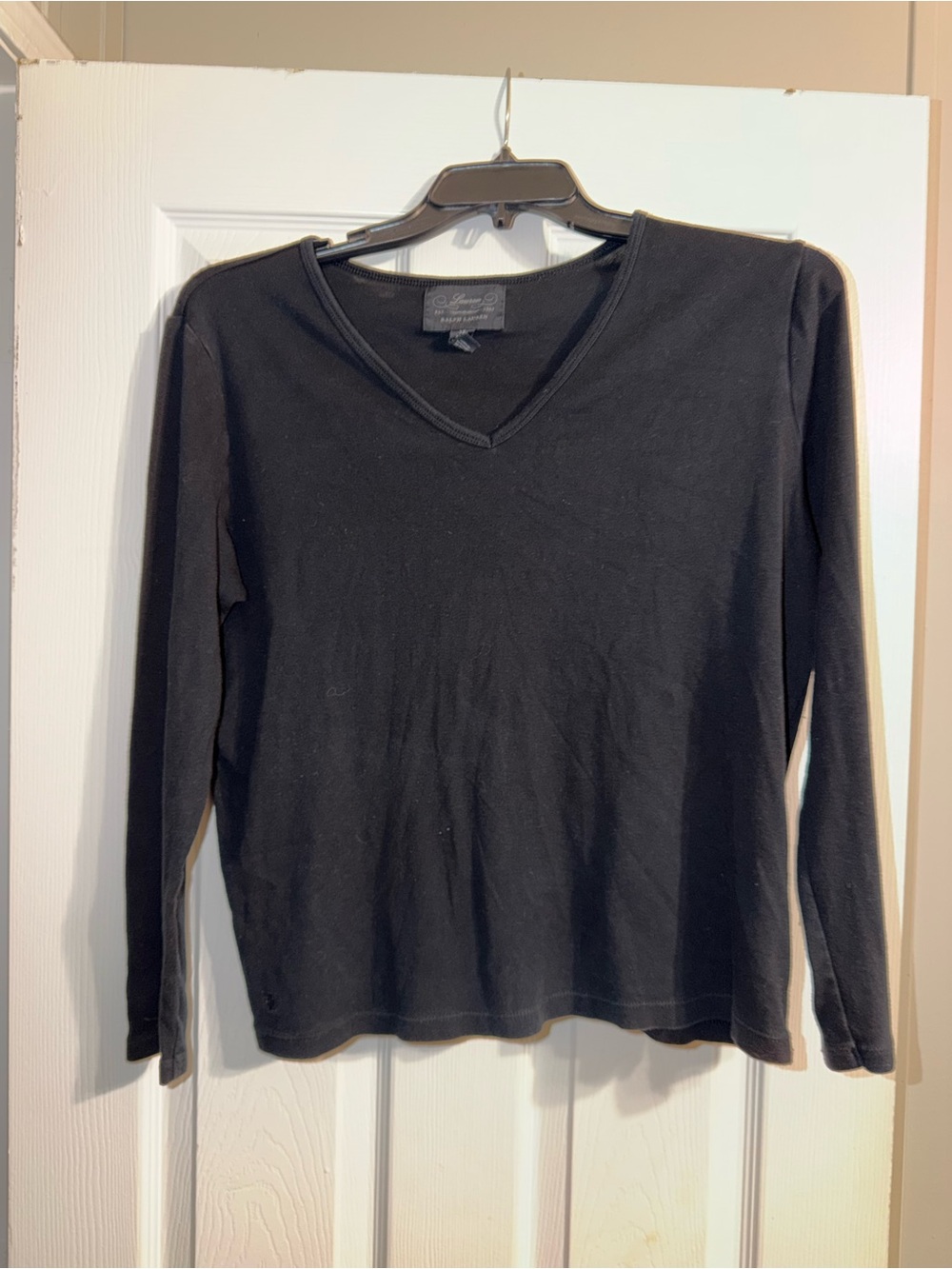 Lauren Ralph Lauren Black V-Neck Long Sleeve Top 1X Y2K Basic